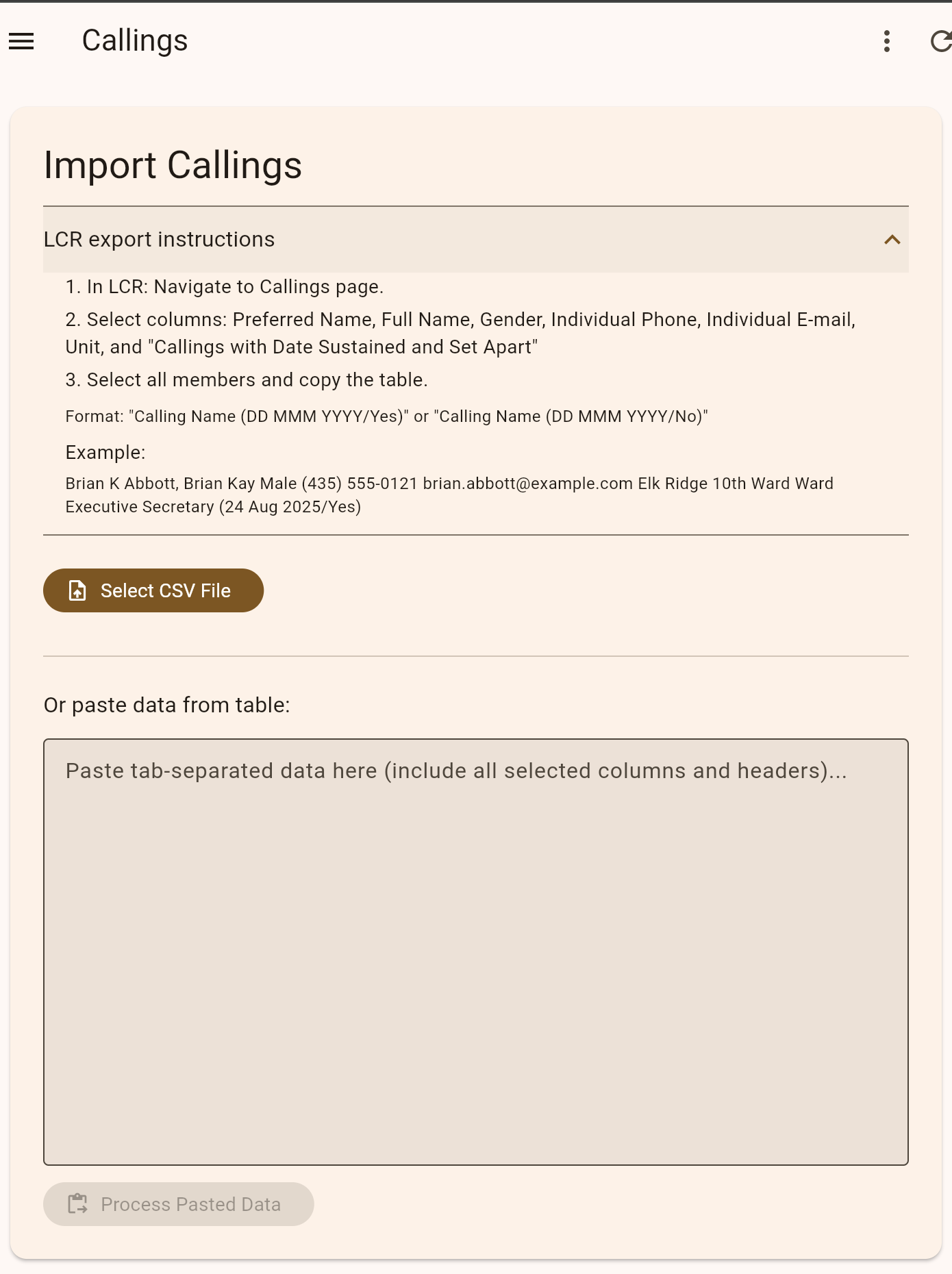 Member roster import form for LCR data