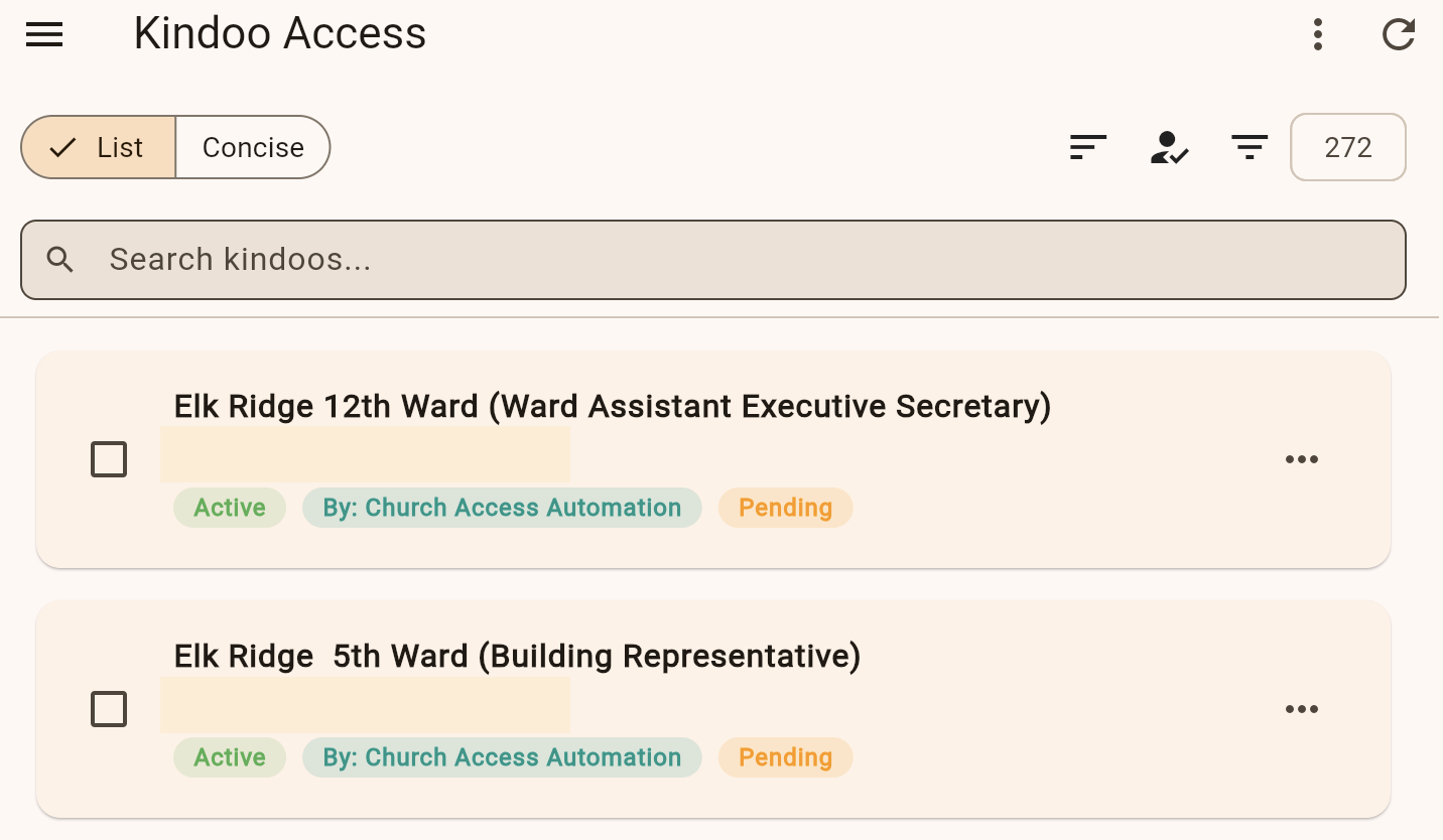 Admin list of Kindoo building access requests