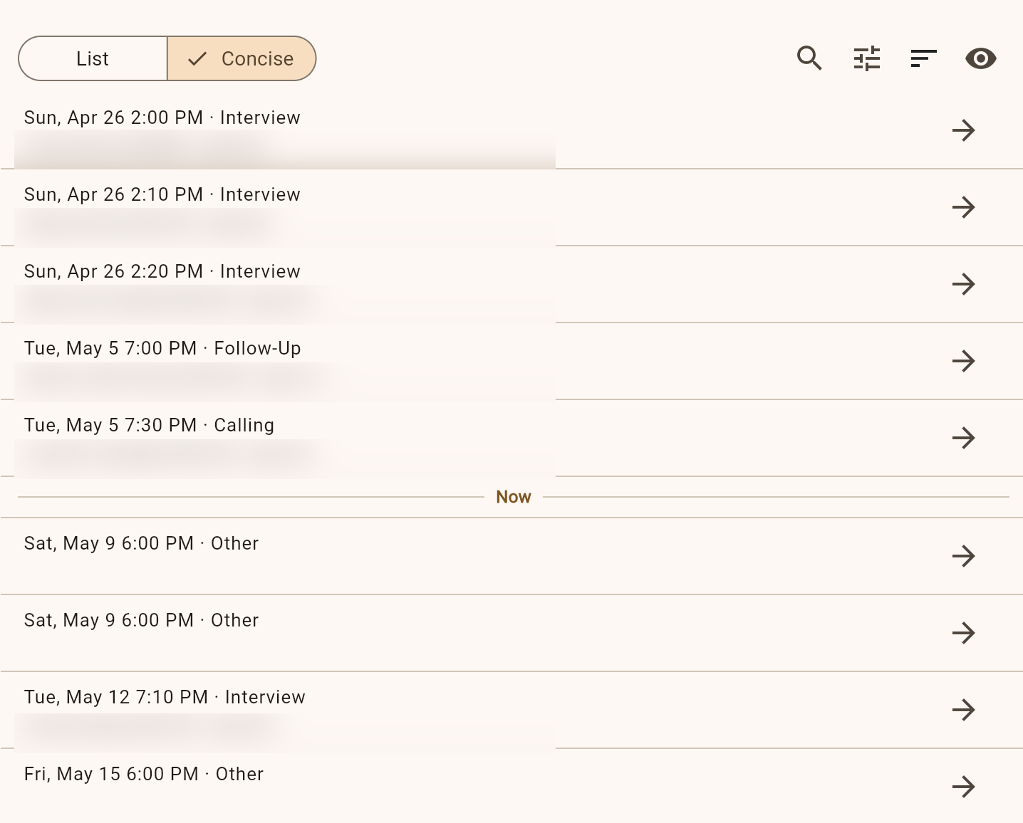 Leader interview scheduler showing schedule and time slots